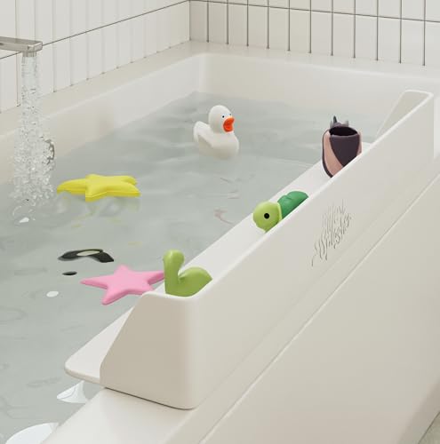Image of Little Splasher Original PlayPad, Bathtub Splash Guard Play Shelf - Toy Tray Caddy Holder Storage - Suction Cups Attach to Bath Tub - No Mess Water Spill in Bathroom for Toddlers Kids Baby (White)