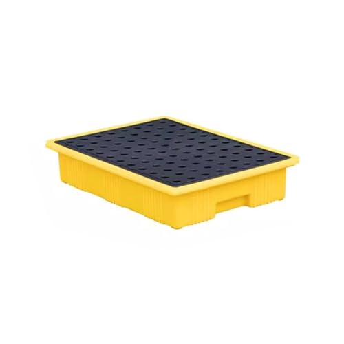 Bac de rétention modulaire Anti-Fuite avec grilles, Palette Jaune Robuste, 50 x 36 x 10 cm, idéal pour la sécurité Industrielle et Le Stockage de matières dangereuses