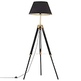 vidaxl lampada a treppiede luce lampada da terra luce con piedistallo luce con base piantana illuminazione nero e oro 141 cm legno massello di teak