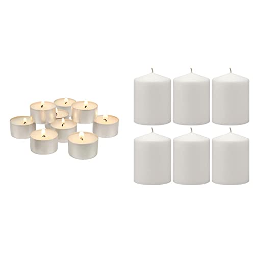 Stonebriar 100 Pack Unscented Tea Light Candles with 6-7 Hour Extended Burn Time & 35 Hour Long Burning Unscented Pillar Candles, 3x4, White