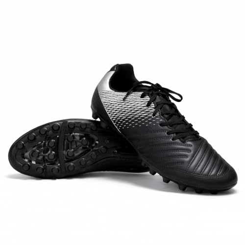 Image of Anza Shield Football Boots for Men, Black and Silver, Polyurethane, Lace-Up, Low Top, Lightweight and Durable Semi Stud