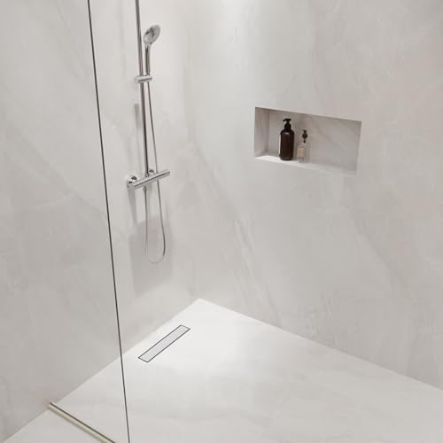 Image of DLONE Linear Shower Drain - 18 Inch Brushed Nickel, with Tile Insert Panel