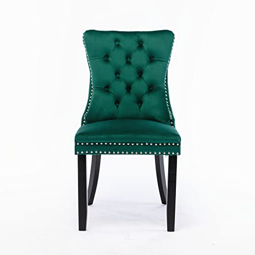 Rhomtree Tufted Dining Chair Modern Velvet Chairs For Dining Room Upholstered Dining Chairs With Nailhead Rivet Trim Design Pull Back Ring For Kitchen Dining Room (Green, Set Of 4) #TOP1