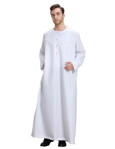 Qianliniuinc Men Arabic Long Sleeve Thobe for Ramadan - Muslim Kaftan Prayer Clothes Islamic Wear Middle Eastern Dress 6