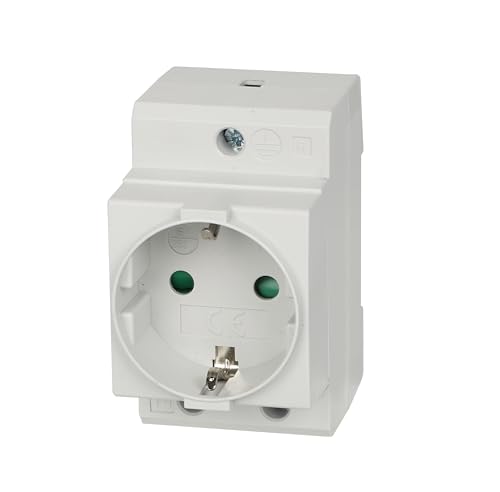 Offgridtec Schuko Steckdose für Hutschiene 16A 230V 2P+E - Einbausteckdose für Verteilereinbau Schaltschrank Zählerschrank Schutzkontaktsteckdose für 35mm DIN Trägerschienenmontage (Grau)