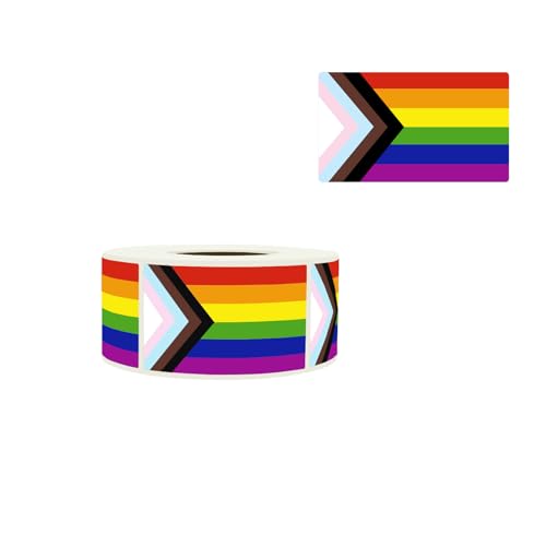 MEPLUM - MEPLUM Pride Progress Stickers 1 Roll, Progressive Pride Flag Stickers Roll, Heart Progress Pride Stickers Roll for Transgender Lesbian Bi Nonbinary LGBTQ Gay Pride Stuff Parade Accessories Gift