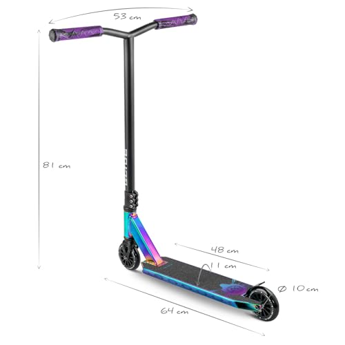 Movino Glide Neochrome Stunt Scooter Profi Roller für Erwachsene & Jugendliche mit ABEC 9 Kugellagern Kickscooter mit 100mm Rad 6061 Aluminium-Deck Gewicht 3,3 kg Tragfähigkeit: 100 kg