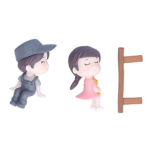 Demeras 1 Pair Couple Ornaments Synthetic Resin Cute Doll Ornaments Miniature Couple Figurines with Stool Decoration for Dollhouse House Decor Garden - Image 3