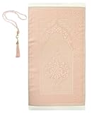 Prien Gebetsteppich Muslim mit Tesbih | Seccade mit Gebetskette | Gebetsmatte Islam für Frauen | Islamische Teppich Geschenke Set für Männer | Prayer Mat Geschenk Gebet Ramadan Namazlik (Puderrosa)