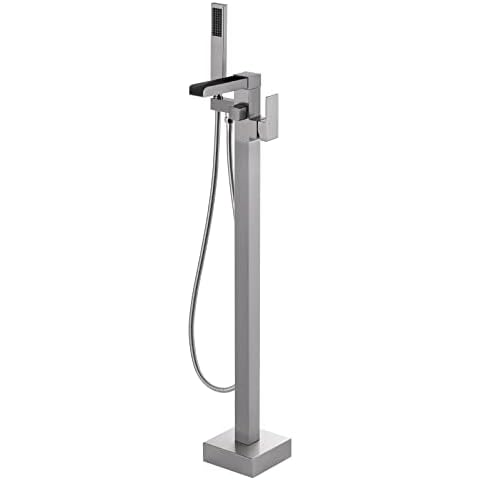ALEASHA Floor Mounted Bathtub Faucet, Waterfall High Flow Tub Filler with Sprayer, Freetanding Bathroom Tub Faucet with Diverter, Brushed Nickel… Cover