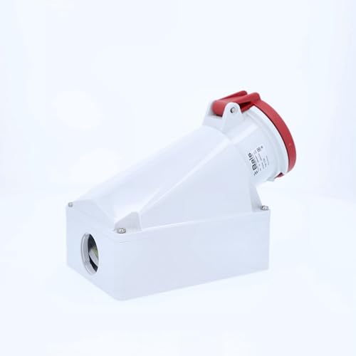 as - Schwabe CEE Steckdose Aufputz - CEE Wandsteckdose - 400 V, 63 A, 5-polig - Wanddose mit Klappdeckel - mit schlagfestem Gehäuse - mit Schraubanschlüssen - Made in Germany - IP44 - Weiß/Rot, 60434