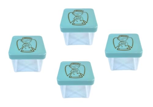 24 Caixinhas Acrílica 4x4cm Tampa Presente Gravura Anjo Dourado para Mimos Batizado Lembrancinhas Nascimento Anjinho Natal Maternidade (Azul)