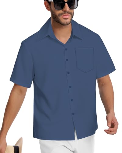 Image of Men Hawaiian Shirt Short Sleeve Summer Beach Button Down Shirts with Pocket