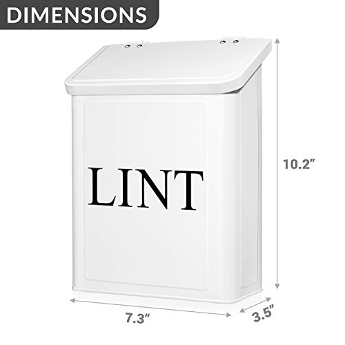 Calindiana Modern Farmhouse Metal Magnetic Lint Bin for Laundry Room Decor and Accessories with Lid and Laundry Room Organization and Storage Wall Mount Space Saving Washer and Dryer Trash Can, White - Image 3