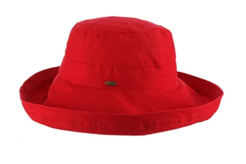 Scala Women's Cotton Hat with Inner Drawstring and Upf 50+ Rating,Red,One Size