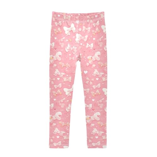 Pink Pattern with Ribbons Kisses and Flowers Toddler Girls Legging Casual Full Length Lounge Pants Gym
