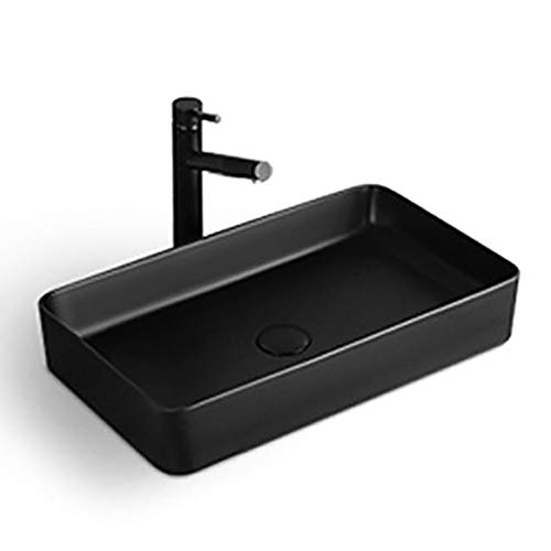 USZWBY Counter Top Basin Bathrooms Ceramic Basin Above Counter Rectangle Art Basin Rectangular Vessel Sink Durable Bathroom Sink for Lavatory Vanity Cabinet,Black,A