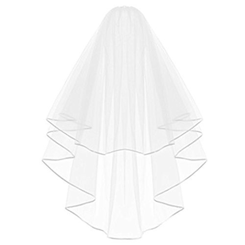 Kloud City White Double Ribbon Edge Center Cascade Bridal Wedding Veil With Comb #TOP3