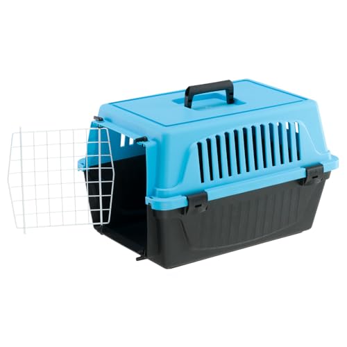 Ferplast Transportbox Katze, Hundetransportbox kleine Hunde und Katzen bis 5 kg, Tür aus plastifiziertem Eisen, Lüftungsschlitze, 32,5x48xH 29 cm, Hartschalen Transportbehälter Atlas 10 EL, Hellblau