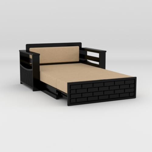 Image of Solid Sheesham Wood Sofa Cums Bed with Mattress & Storage | Rosewood Convertible Sofa Bed for Living Room & Bedroom (E-Walnut, 2 Seater)