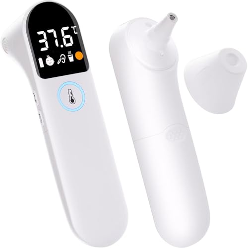 Thermomètre Frontal et Auriculaire Bebe et Adultes - Alerte Fièvre - Mesure Température Nourriture - Haute Précision - Écran LCD - Certifié CE et ISO13485 - Mémoire 32 dernières Mesures