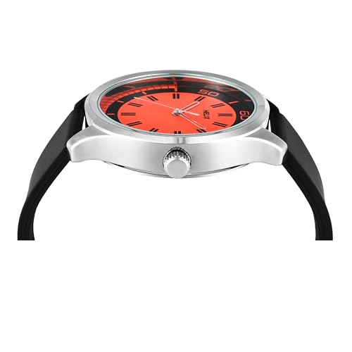 Image of Helix by Timex Analog Watch for Man with Orange Round Dial & Black Silicone Strap Band Water Resistant Men's Wrist Watches - TW043HG20