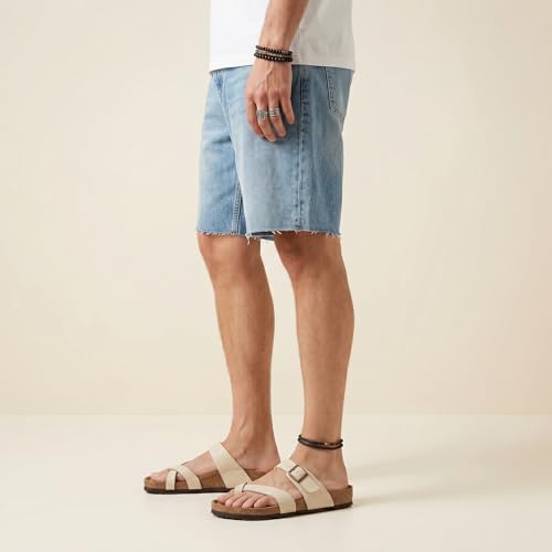 Image of CUSHIONAIRE Luna-M Slides for Men, Comfortable Cork Footbed Mens Sandals with Arch Support and Adjustable Buckle Strap