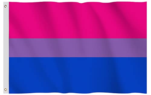 Hianjoo 3x5 Ft Bi Pride Flag Bisexual Flag LGBT Pride Month Flag Vivid Color Fade Proof Polyester Canvas Header Double Stitched Banner Flags with Metal Grommets for Home Office or Parade