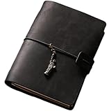 ChoyClitレザーノート 本革 手帳 日記帳 A5サイズ (135x105mm,ブラック)