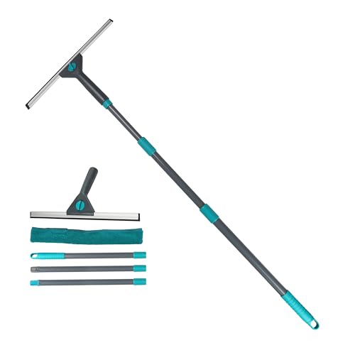 ACCURATE Telescopic Window Cleaning kit, 128cm Extendable Long Reach Handle, Professional Window Cleaning Equipment includes Handle, Spare mop head cover, Extra wide Squeegee Head