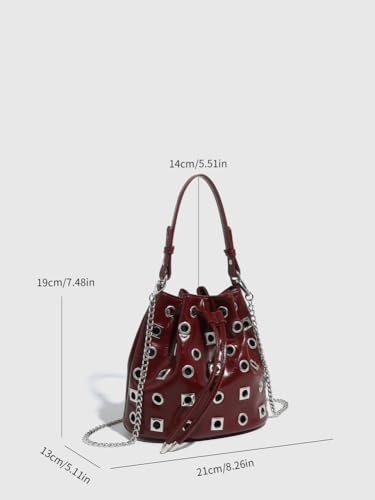 Studded Bucket Bag Women 2025 Trendy Spring Drawstring Purses Punk Hollow Out Shoulder Crossbody Bags Chain Tote Handbag2
