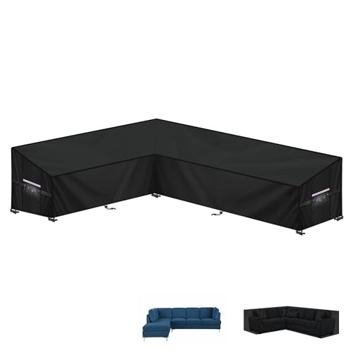 LAMUNI Housse Salon de Jardin en L-Forme Housses de Canapé Extérieur Housse Canapé D'angle 420D Oxford Bâche de Protection Imperméable Housses de...