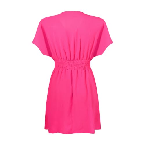 Robe d'été décontractée à manches courtes col V et volants fluides - 5