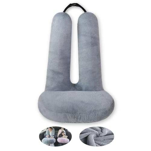 Image of FHSGGP Travel Pillow Car Travel Sleep Support Pillow | 2-in-1 Lap Pillow and Car Pillow With Neck and Body Support for Adults and Kids on Long Trips Kids Travel Pillow Gray
