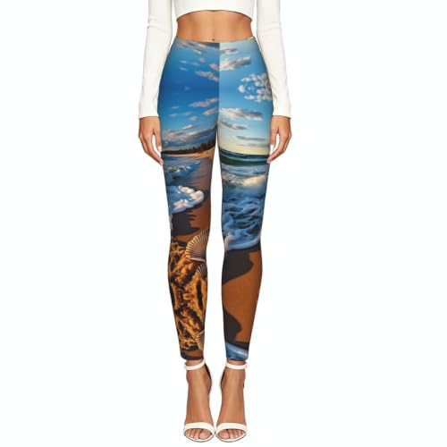 Leggings de compresión suave para mujer con estampado de olas de mar 2