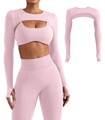 Image of YEOREO Women Crop Top Long Sleeve Bolero Open Front Workout Cropped Shirts Sports Shrug