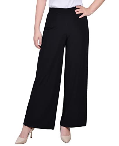 NY Women's Petite Short Mid Rise Pull On Wide-Leg Palazzo Pant Black PS