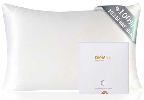 ZIMASILK 100% Pure Mulberry Silk Pillowcase for Hair and Skin Health,Soft and Smooth,Both Sides Premium Grade 6A Silk,600 Thread Count,with Hidden Zipper,1pc(Standard 20''x26'',White)