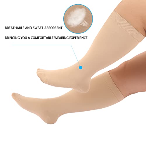 Image of Plus Size Compression Socks Wide Calf Compression Socks for Women Men Circulation Support 04XL Medical Pro Nursing Compression Sock graduated compression Knee High Extra Large Socks Beige