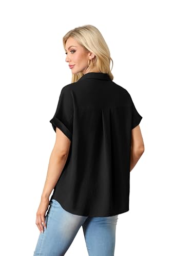 Short Sleeve Shirts for Women V Neck Loose Collared Button Down Shirt Casual Summer Tops with Pockets Beach Blouse4