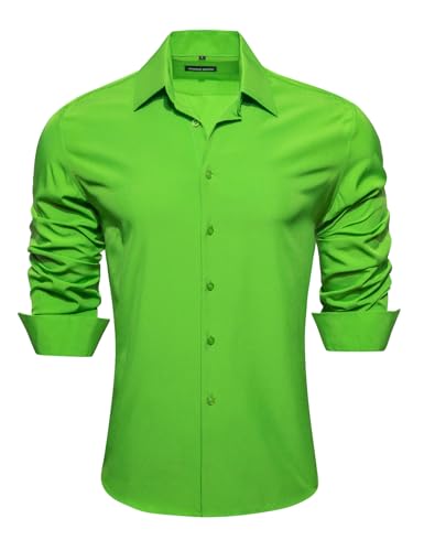 Barry.Wang Mens Emerald Green Stretch Dress Shirts Solid Sage Green Long Sleeve Button Down Shirts Formal Casual Business