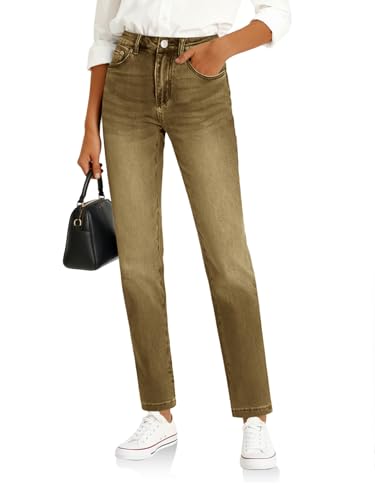 Image of Cicy Bell Womens Straight Leg Jeans High Waisted Mid Rise Stretchy Denim Pants Tapered Petite Jeans