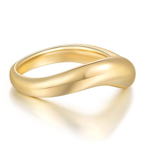 FENIMI 14K Gold Ring for Women Chunky Gold Rings Curved Bands for Women Minimalist yet Elegant Jewelry for Weddings Available Sizes 5-9 (7)