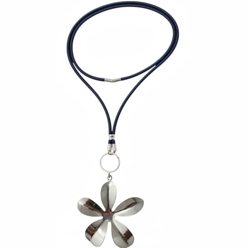 FERALIAH.- Colgante largo Mujer, altura ajustable - Collar Mujer Flor con seda satinada y plata 925.- Ideal para Regalo - Collar Flor Grande (Plateado)