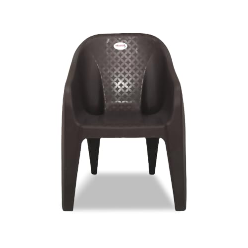 Image of Plastic Arm Chair for Home, Garden, Office, Living Room, Cafeteria Plastic Outdoor Chair | 1 Year Warranty | Color - Brown | Set of 2