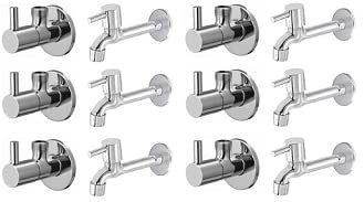 Spazio Stainless Steel Turbo Angle Valve With Long Body Combo Pack Foam Flow Water Taps With Wall Flange (Pack of 6) (Chrome Plated, Brass Disc)