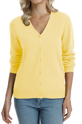 Image of QUALFORT Women's 100% Cotton Lightweight Cardigans Long Sleeve Knitted Button Down Sweater
