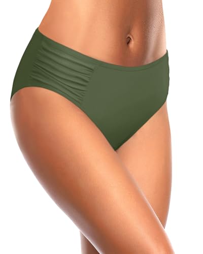 Image of Tempt Me Women Bikini Bottoms Mid Waist Bathing Suit Swimsuit Ruched Swim Bottom