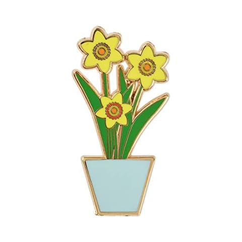 Marie Curie Daffodils in Plant Pot Pin Badge Cover