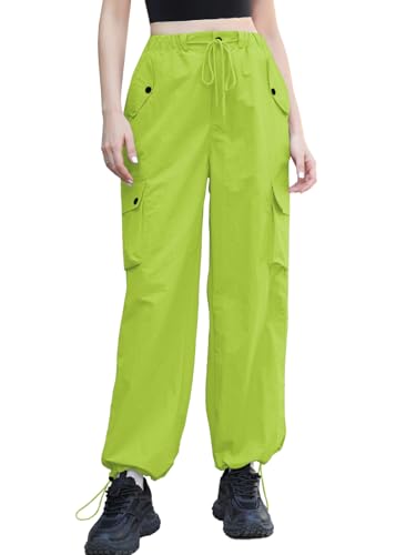 Image of Cromoncent Cargo Pants Girls & Women Parachute Pants Y2K Baggy Rave Clothes Waterproof with Pockets, 6 Years - 3XL
